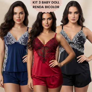 Kit 3 Baby Doll Renda Bicolor Confortável ShortDoll em Oferta na Shopee