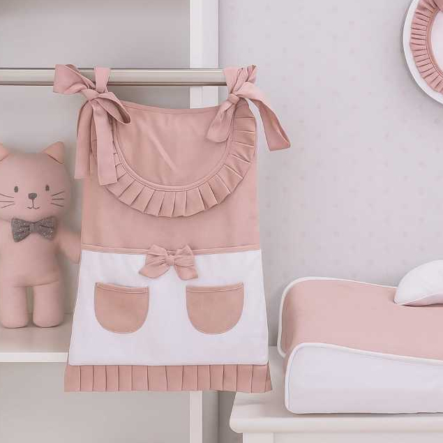 Porta Fraldas Bolsão Vestido para Varão ou Berço Menina  100% Algodão com Bolsos