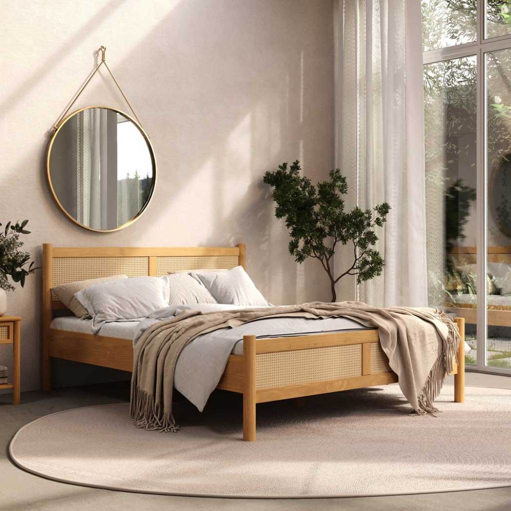 Cama Queen Rattan Madeira Maciça 200 x 160 cm Freijó Cefira em Oferta na Shopee