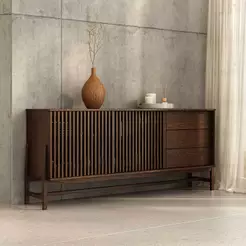 Buffet Ripado 170 cm Decorativo Porta de Correr Madeira Imbuia Adamo