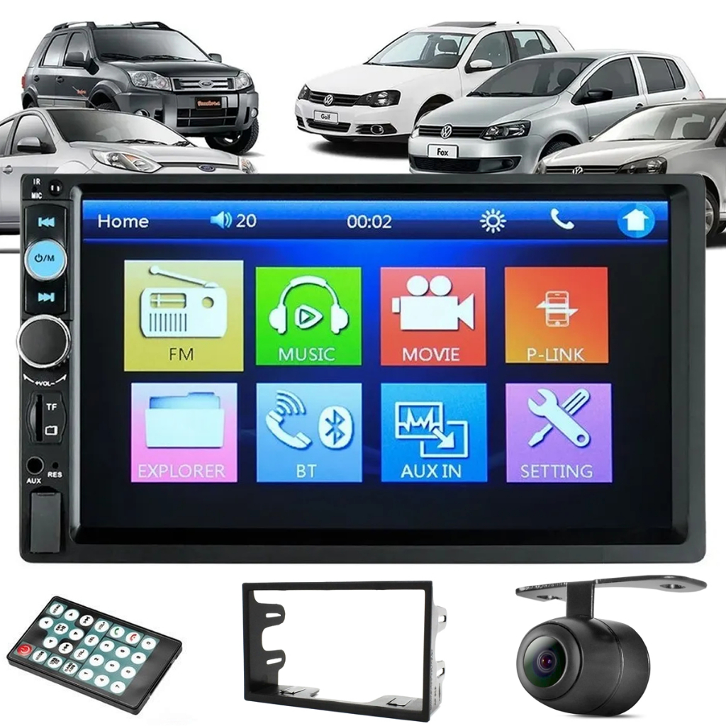 CENTRAL MULTIMÍDIA MP5 2DIN FORD FIESTA ECOSPORT GOLF POLO FOX G2 BLUETOOTH + MOLDURA + CÂMERA DE RÉ