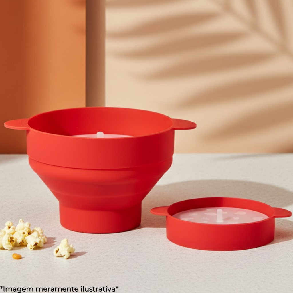 Pipoqueira de Silicone Retrátil com Tampa para Micro-ondas 20cm Balde de Pipoca Fácil - Uny Home
