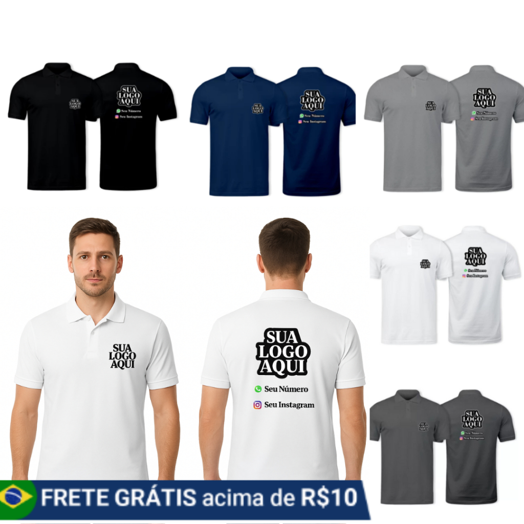 4 Camisa Polo Personalizada Masculina com Sua Marca | Malha Piquet | Uniforme Profissional |
