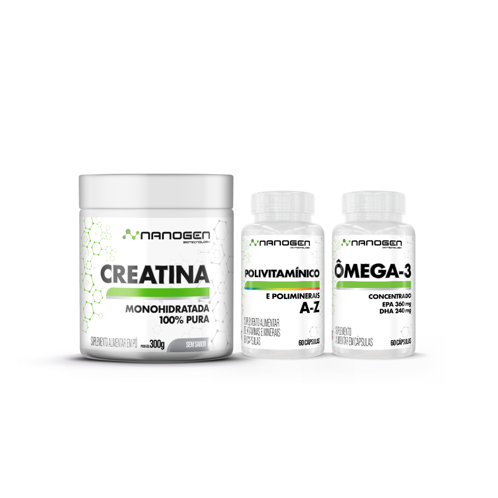 Combo definição muscular: Creatina 100% pura micronizada + omega 3 60 capsulas + polivitaminico.