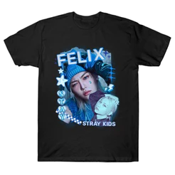 Camiseta Kpop Felix Stray Kids Adulto/Infantil Lançamento Unissex Em Algodao