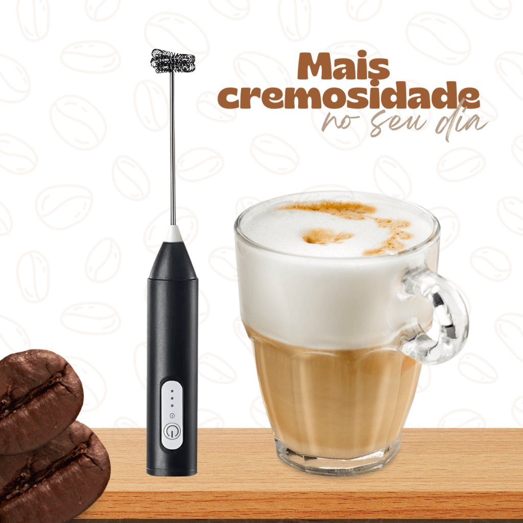 Espumador de Leite Elétrico Recarregável USB – Batedor Portátil com 2 Hastes para Café e Cappuccino