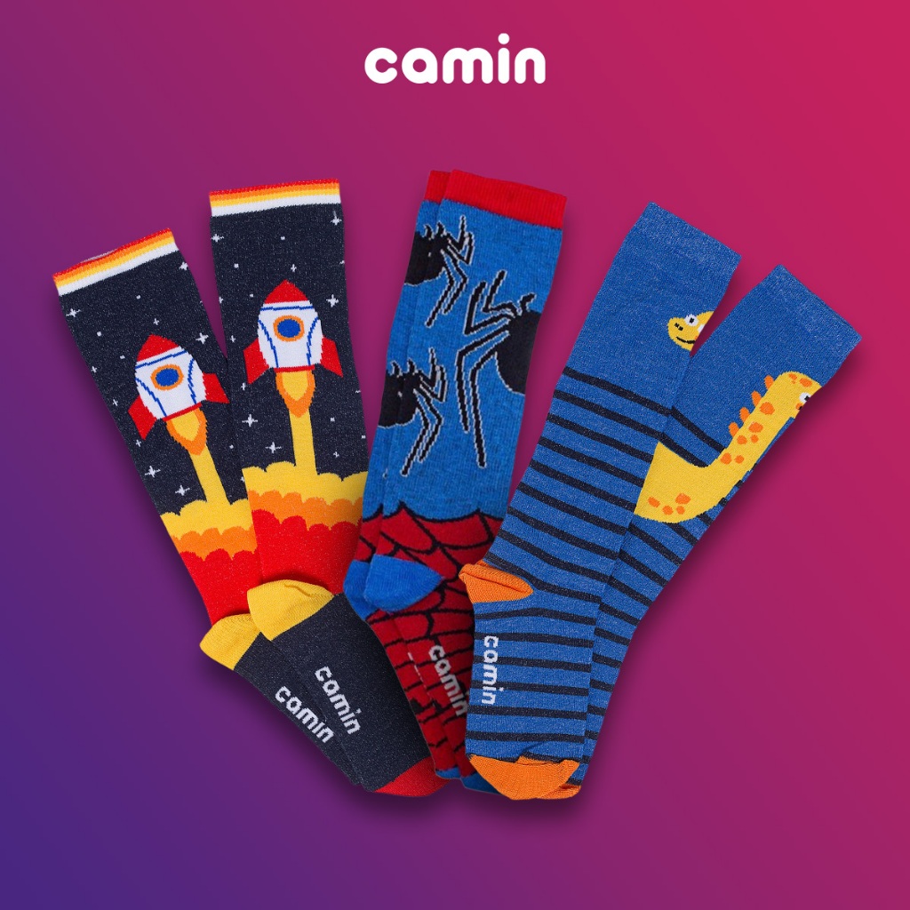 KIT 3 Pares Meia Menino Cano Alto 3/4 Várias Estampas Camin Promoção em Oferta na Shopee