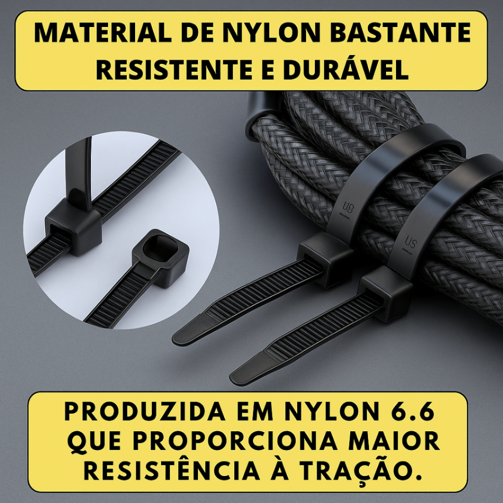 Kit 100 Abraçadeira de Nylon Cinta Plástica Enforca Gato Branco Preto 10cm 15cm 20cm 25cm — imagem 2 de 2
