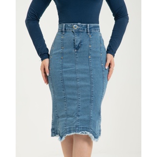 Saia Lápis Camily com Recorte e Barra Desfiada - 7Pallas em Oferta na Shopee