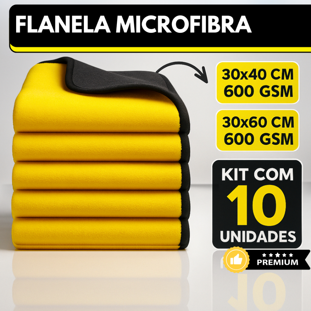 Kit 10 Pano Flanela Microfibra Automotiva 600GSM Premium Para Lavagem polimento de Carro em Oferta na Shopee