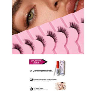 KIT 5 Pares Pestanas De Olho De Gato 5D Fofo De Mink Full Strip Cílios/Meia Extensões De Longas Naturais COM/ COLA em Oferta na Shopee