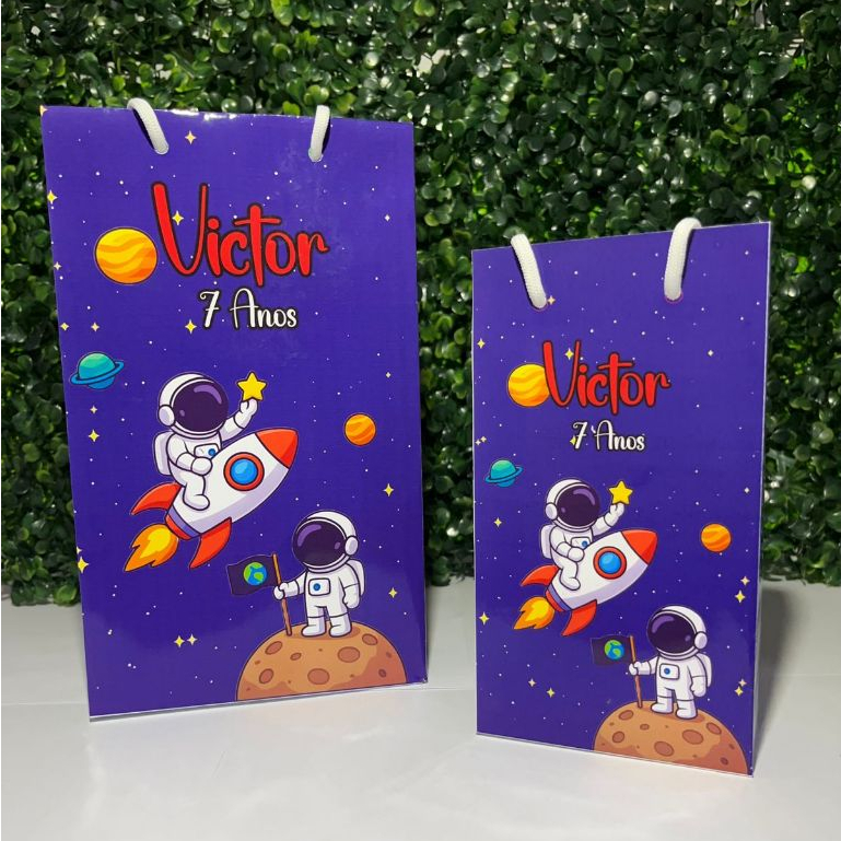 Sacolinha Personalizada Festa Astronauta Lembrancinha de Aniversário PEGUE E MONTE
