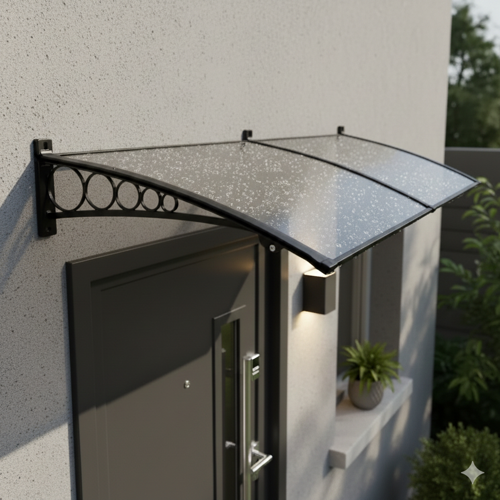 Toldo Policarbonato 2,00x0,50m Slim Suporte ABS Proteção UV Contra Sol e Chuva p/ Portas e Janelas