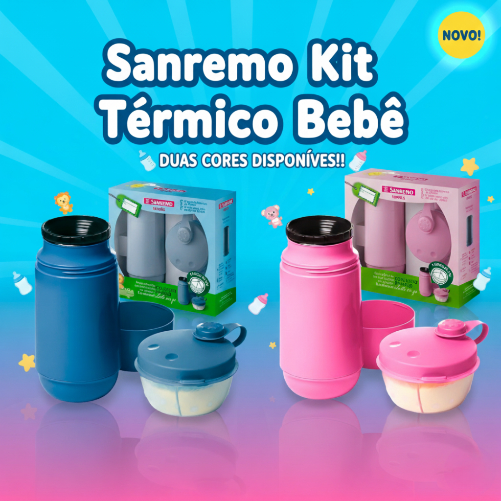 Kit Passeio Bebê Pote Porta Leite Pó Dosador Garrafa Térmica