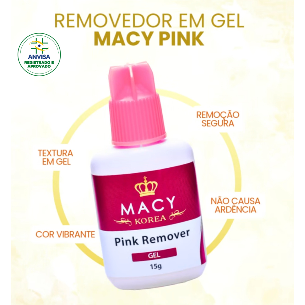 Removedor Para Extensão e Alongamento de Cílios em Gel Macy Pink 15g Com Anvisa