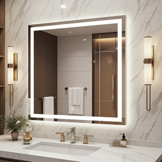 Espelho Quadrado Com Iluminação Led Botão Touch  Para Camarim Penteadeira Banheiro 90x90 cm em Oferta na Shopee