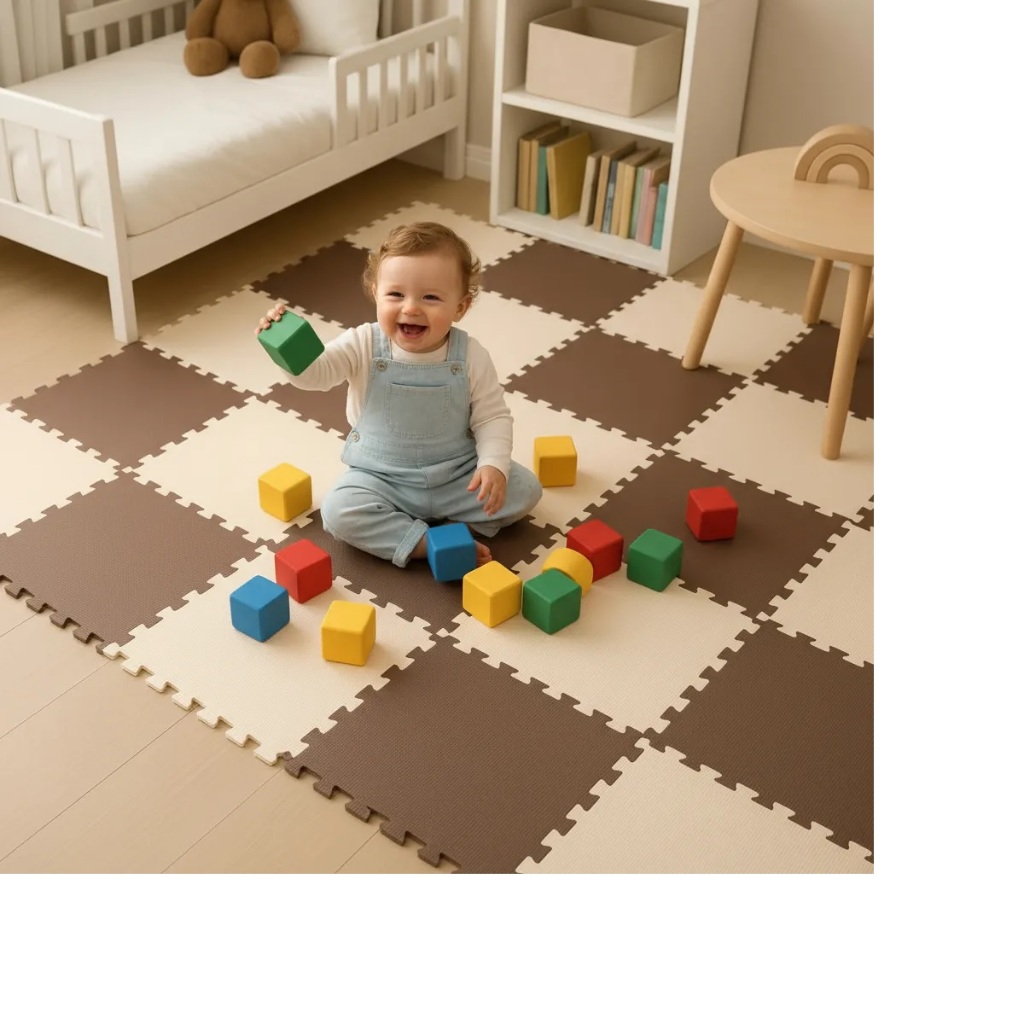 Kit 12 Tatames Tapetes EVA 50x50x1cm 10mm Marrom e Creme Linha Premium com Bordas de Acabamento em Oferta na Shopee