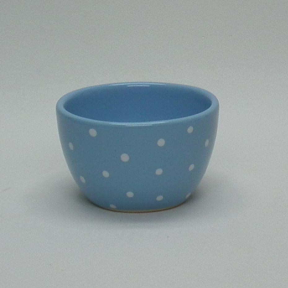 Molhadeira de Porcelana Cumbuca , Bolw para kit Higiene Bebe Azul Bebe com Poá Branco