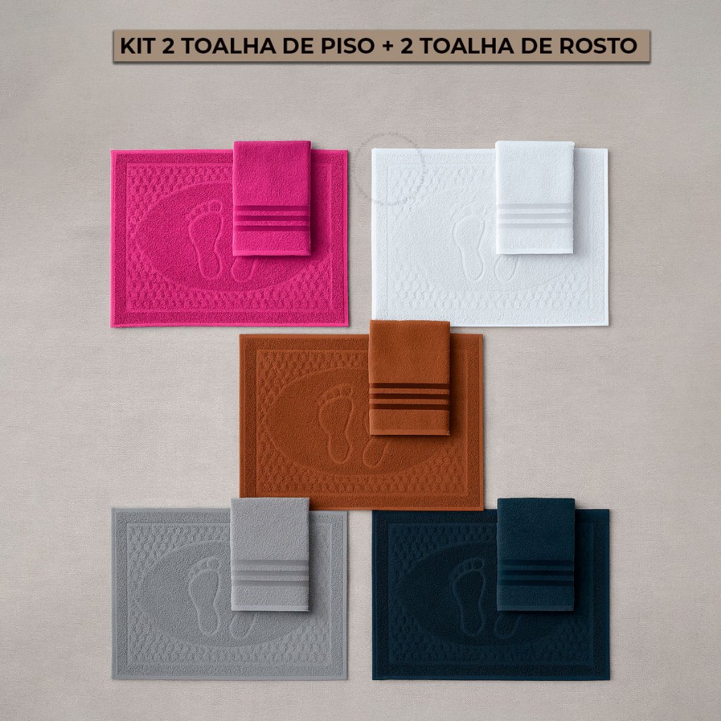 Kit 2 Toalha de piso + 2 Toalha de Rosto Algodão Felpudo Banheiro Macias