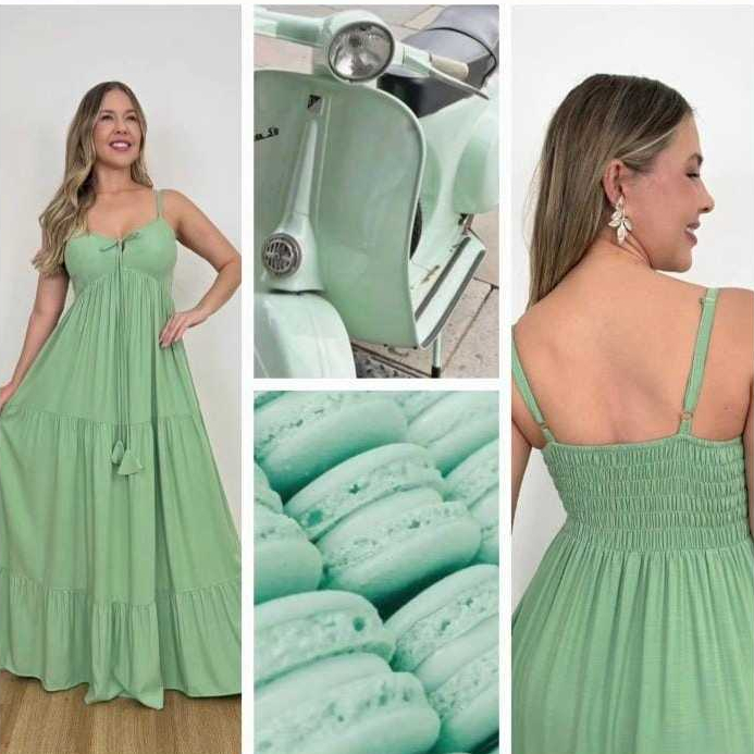 Vestdo Feminino Longo Com Bojo, Alça, Elastico na Costa , detalle na frente, Tecido Viscolinho premium