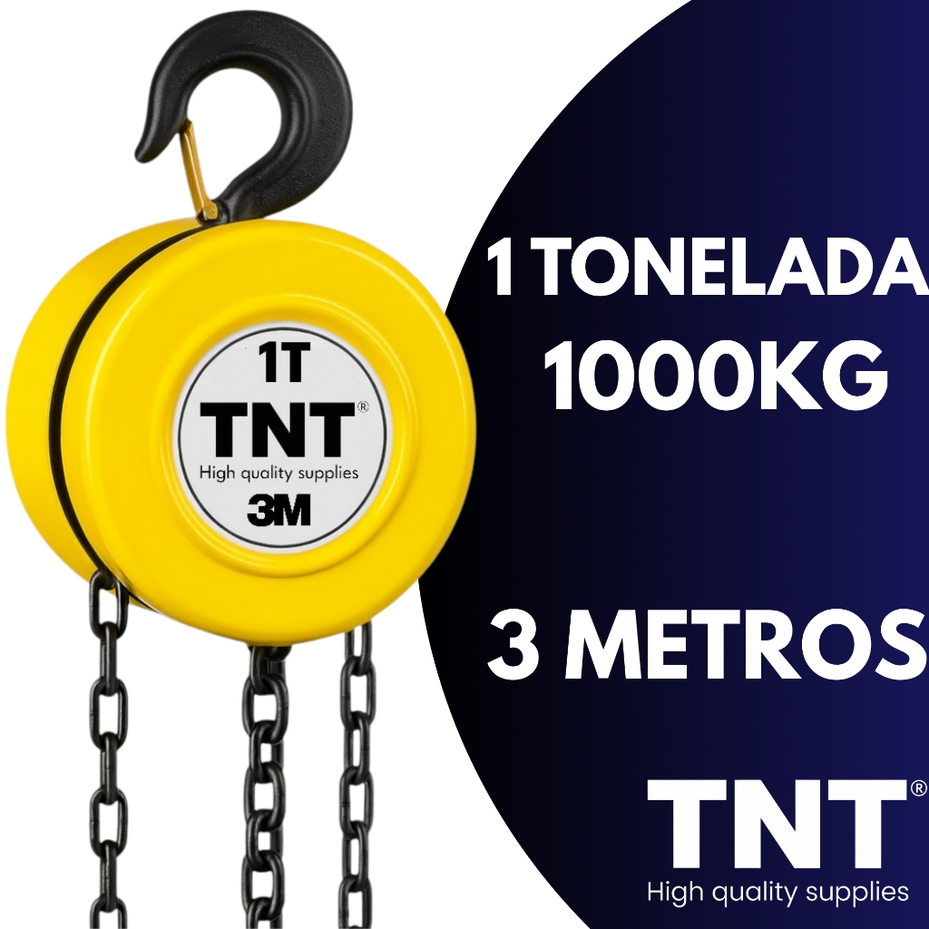 Talha Manual Redonda 1 Tonelada 1000 Kg Com Corrente 3 Metros TNT