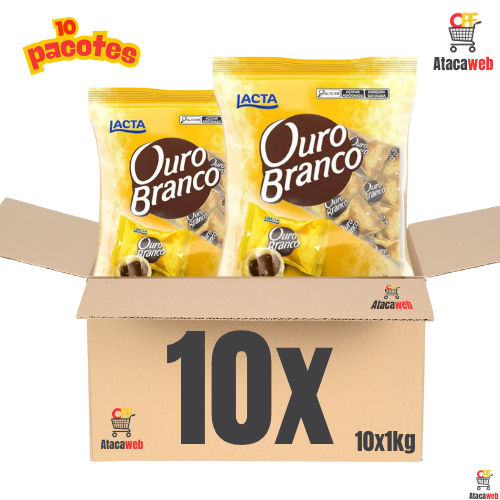 LACTA OURO BRANCO BOMBOM 1KG ATACADO - KIT COM 10 PACOTES DE 1KG