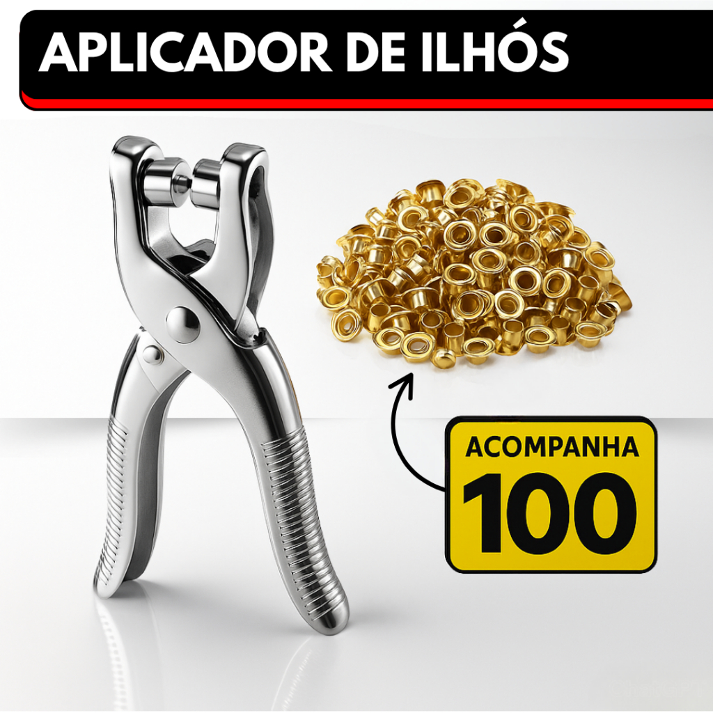 Alicate Aplicador de Ilhos Perfurador Com 100 Ilhoses Artesanal Para Botões Tênis Cintos