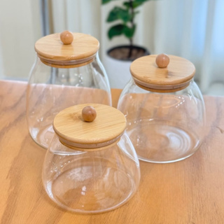 KIT 3 Pote De Vidro Hermético Com Tampa De Bambu Bolinha Transparente redondo Organizador Multiuso De Cozinha em Oferta na Shopee
