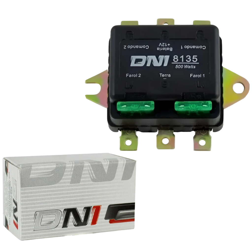 Relé Auxiliar Duplo De Farol 500w Universal Super Reforçado 12v 2 Fusíveis Original Dni8135