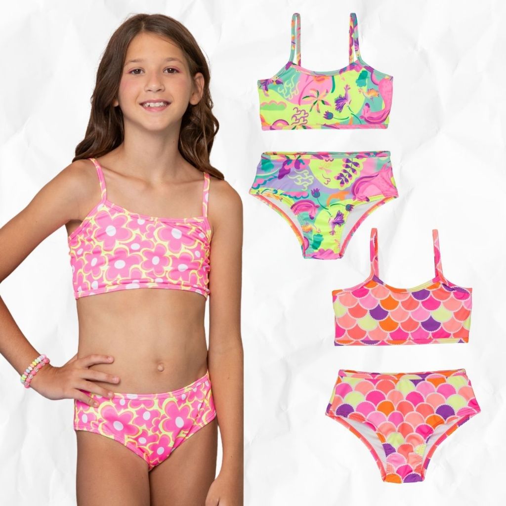 Biquíni Malha Proteção Solar Uv Neon Print Infantil Menina