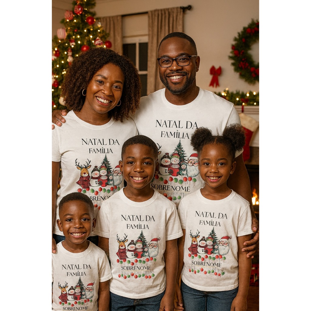 Blusa Natal Família Personalizada 🎄 Sobrenome da Família 👨‍👩‍👧‍👦 Roupas Natalinas Adulto e Infantil