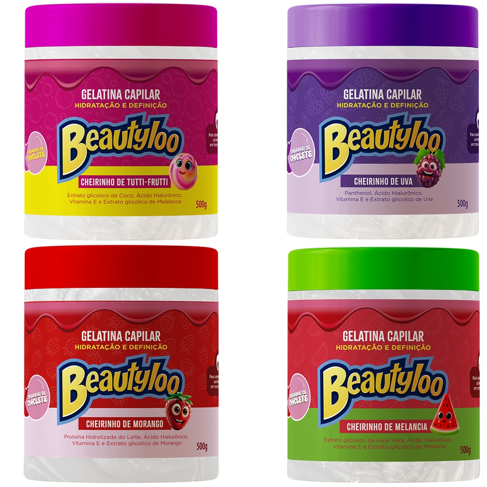 Kit 04 Gelatina Capilar Destacadora de Cachos Beautyloo  Face Beautiful 500g