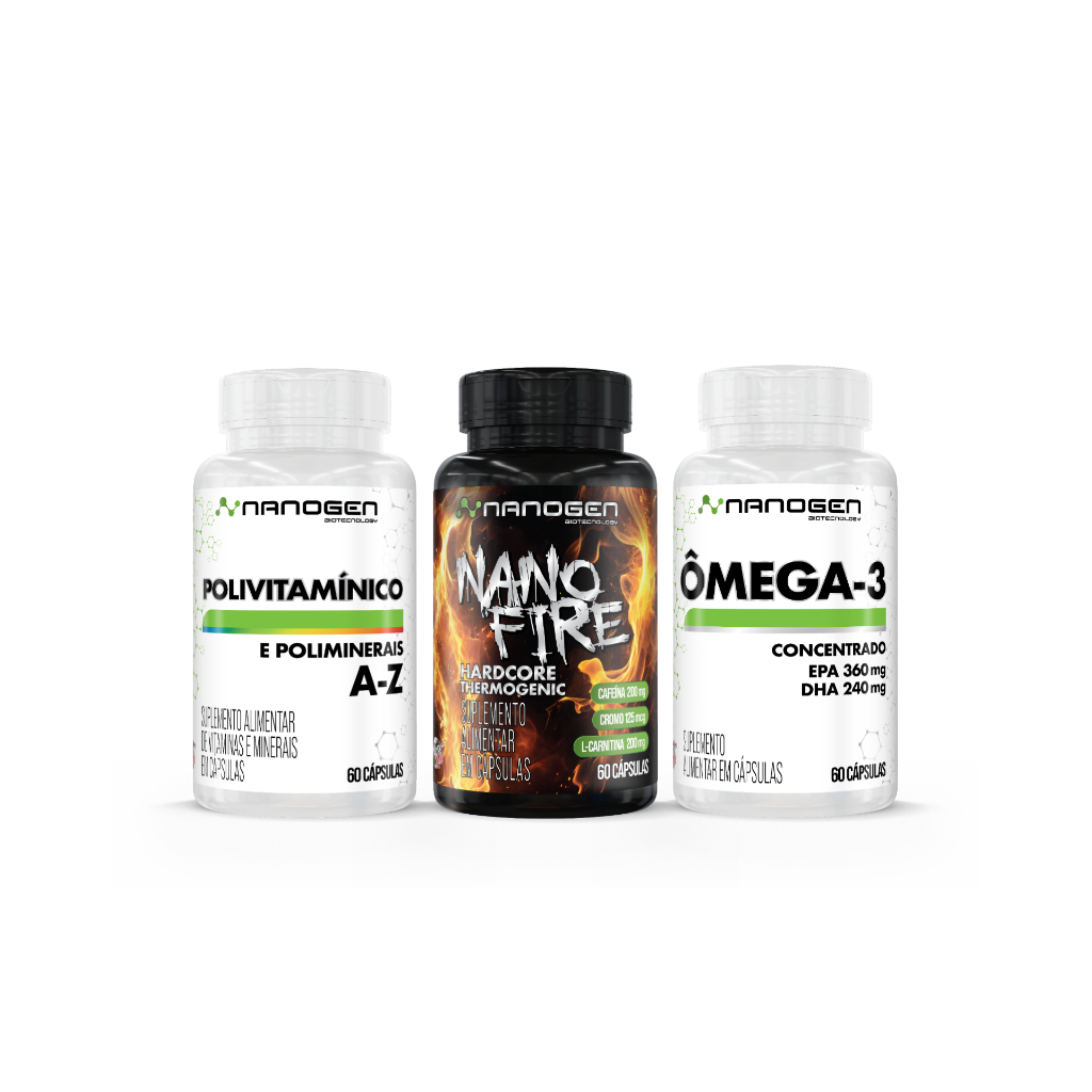 Kit ganho de Massa Magra alta Testo: Nano Therm + Omega 3 + Testo 950 (60 Caps) Nanogen