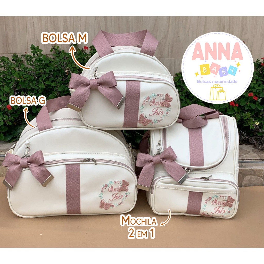 Kit de Bolsa de Bebê Personalizado - Anna Baby Bolsas  / Tema jardim/borboleta.