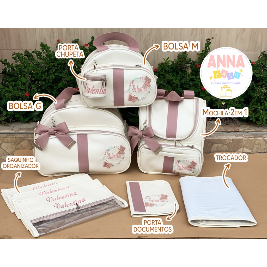 Kit de Bolsa de Bebê Personalizado - Anna Baby Bolsas em Oferta na Shopee