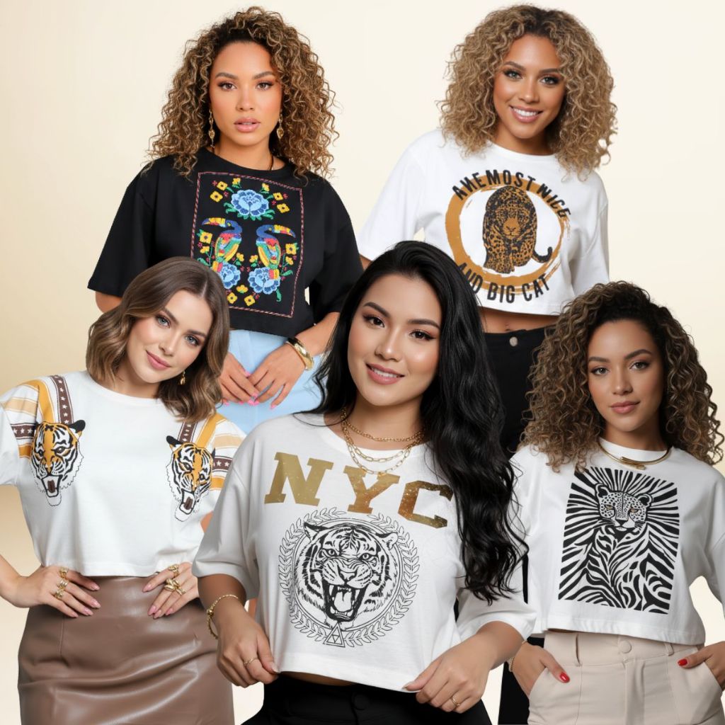 Cropped Oversized StreetWear Feminino Estampas Diversas Tecido 100% Algodão Premium Moda Versátil