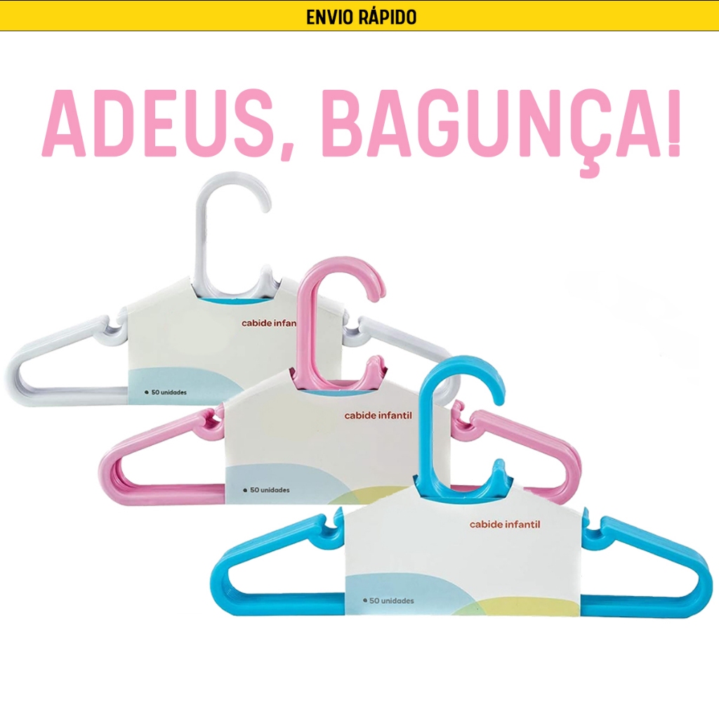 Kit 30 Cabides Infantis Coloridos - Plástico Premium Roupa Bebê