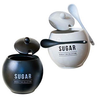 Pote Açucareiro De Porcelana 350ml Com Colher Estilo Manhattan - Hauskraft em Oferta na Shopee