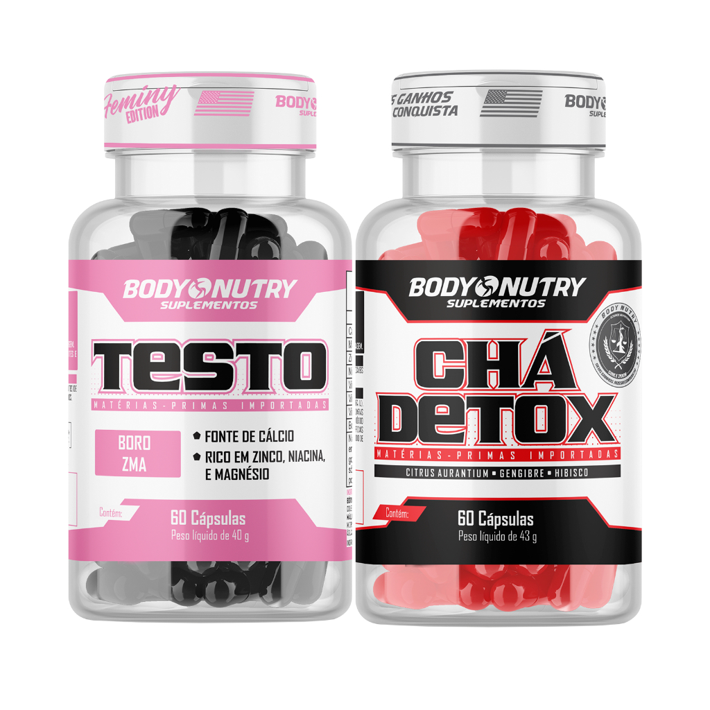Testo Feminy + Chá Detox 60 - Secante e Diurético