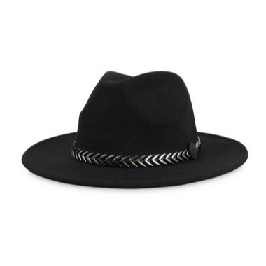 Chapéu Fedora Preto Unissex Aba de 8cm Corrente De Setas Chumbo