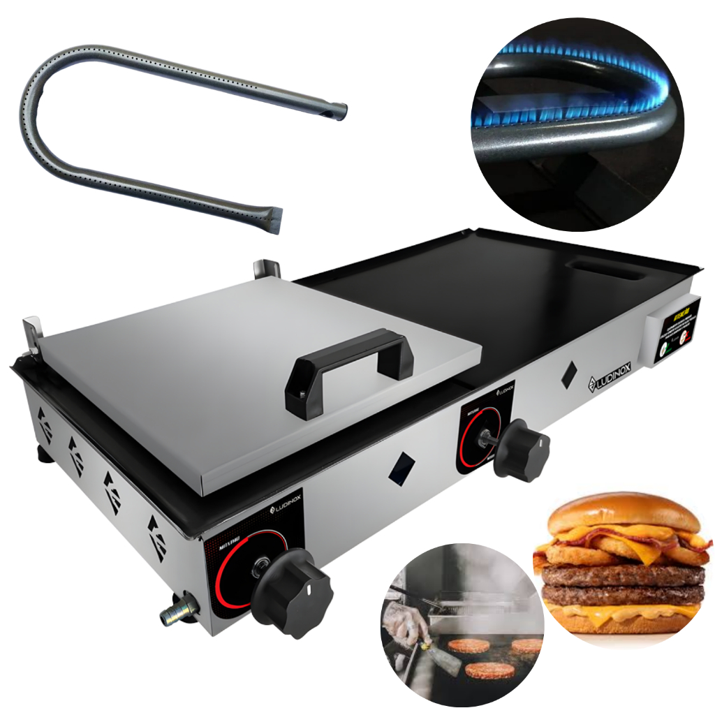 Chapa de Lanche Hamburger 3 Queimadores 70x35cm Profissional A Gás Industrial