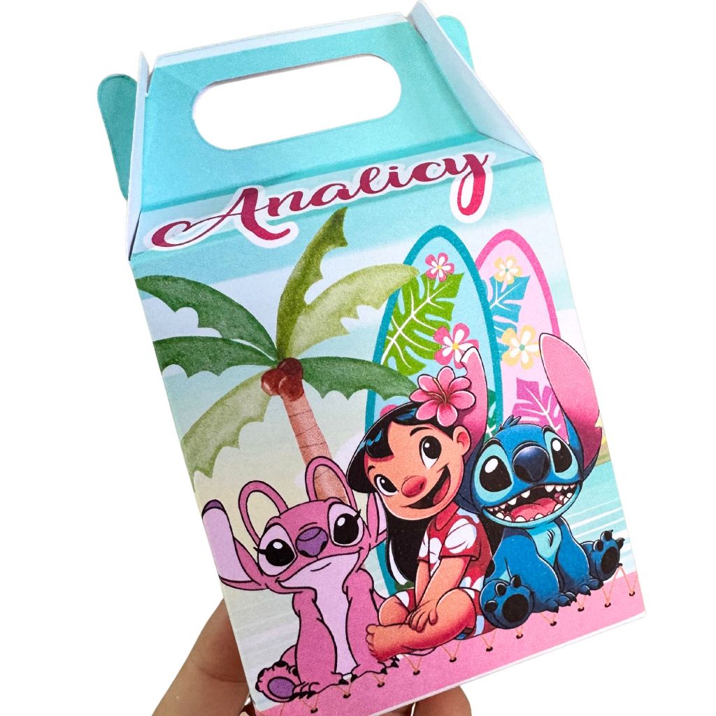 KIT Caixinhas Maletinha Stitch e Lilo e Angel l Lembrancinha festa - Personalizado Com NOME e IDADE - ENVIO MAIS RÁPIDO