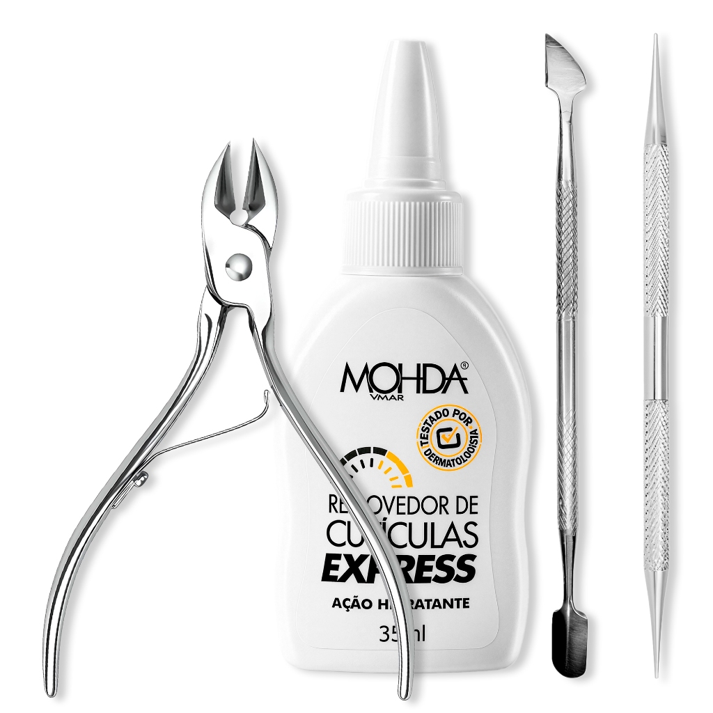 Kit Manicure Removedor de Cutícula Express 35ml Alicate de Corte Inox Espátula Palito Manicure