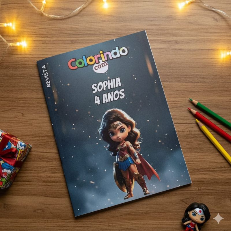 Revistinha de colorir Lembrancinha, aniversário para Meninas Personalizado Tema Super Herói
