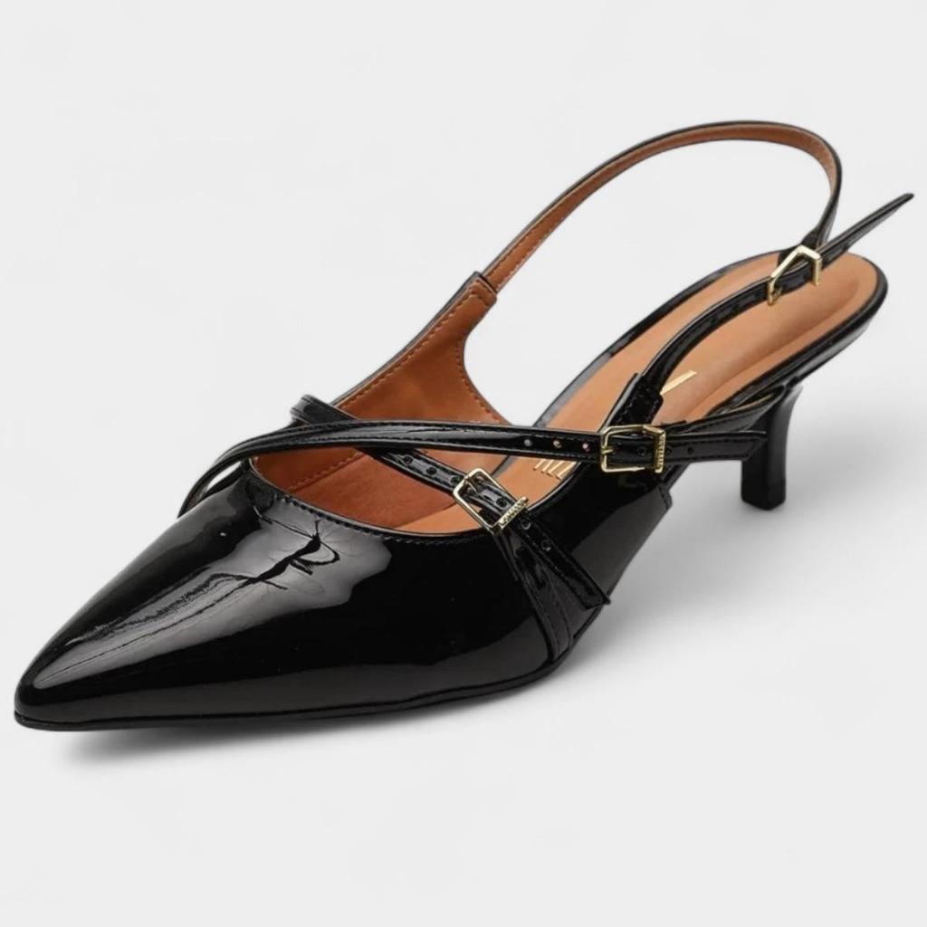 Scarpin Feminino Vizzano Slingback Salto Fino Baixo Verniz Original em Oferta na Shopee