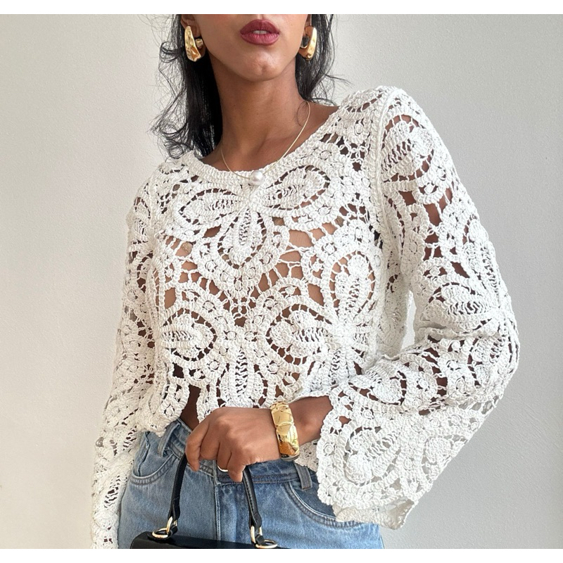 Cropped Manga Longa Crochê: Onde Comprar | BuscaProdutos