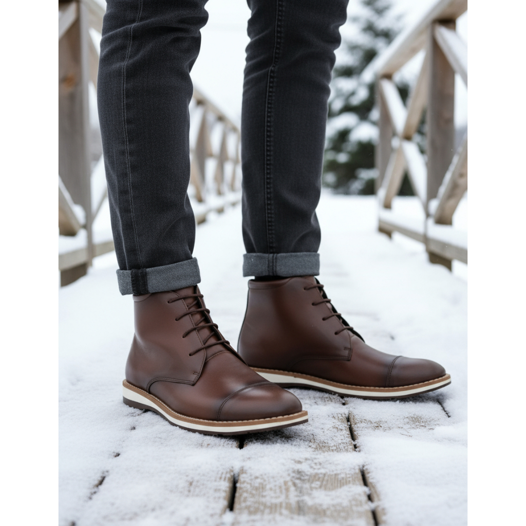 Bota Casual Masculina Cano Médio Preto Marrom Confortável Couro Sintético Coturno Oxford Casamento