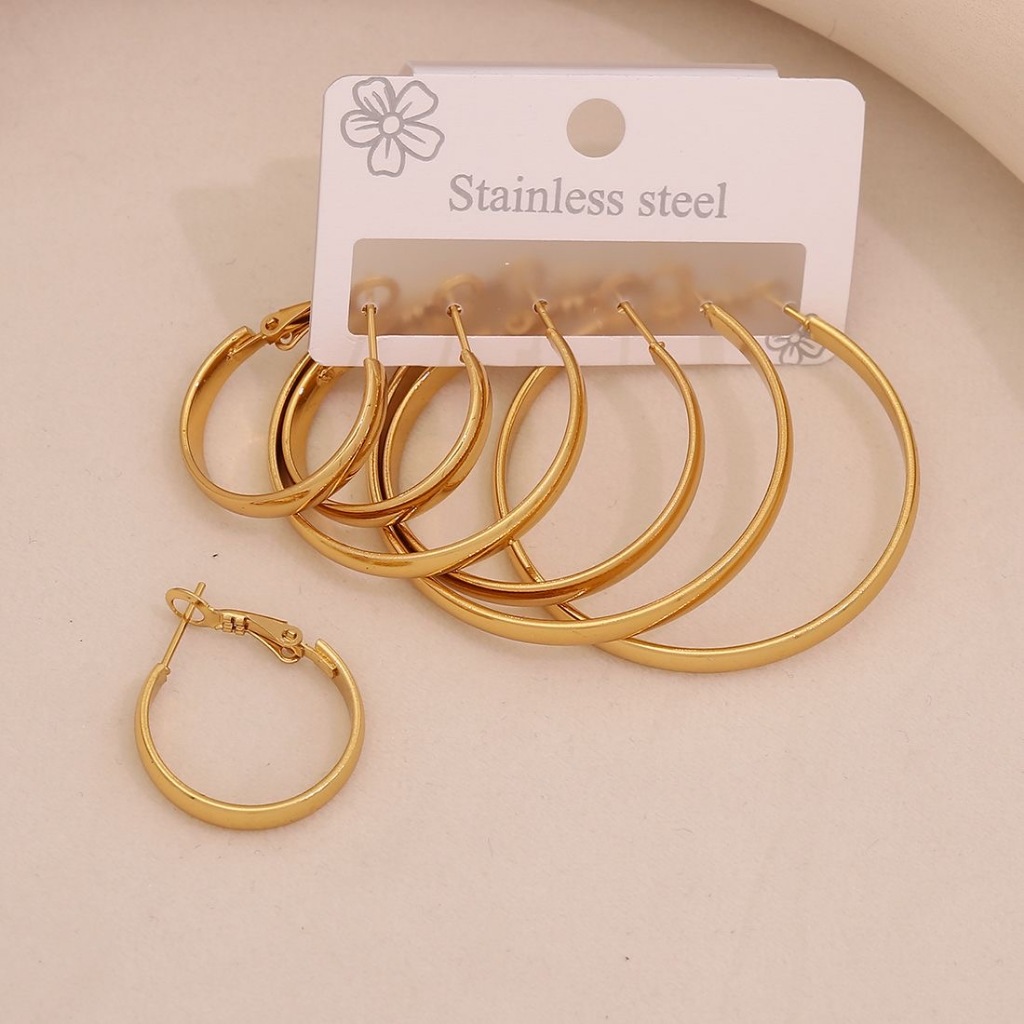 [kit 3 Brinco de Argola Aço] kit 3 Brinco de Argola Aço Inoxidável dourado 3.8cm 4.3cm 5cm G Feminino Coração em Oferta na Shopee