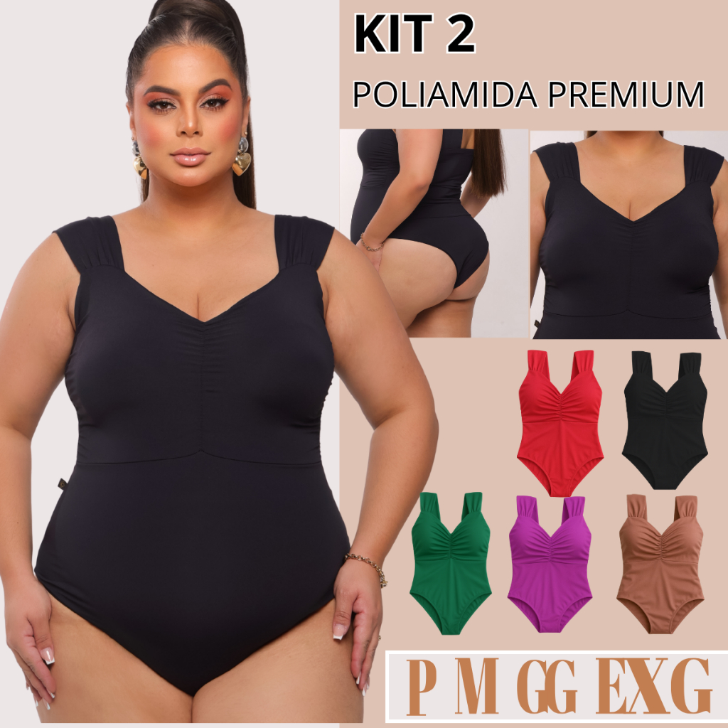 Kit 2 Maiô Feminino Praia Plus Size Suplex Poliamida Bojo Modelador Afina Cintura Disfarça Barriga