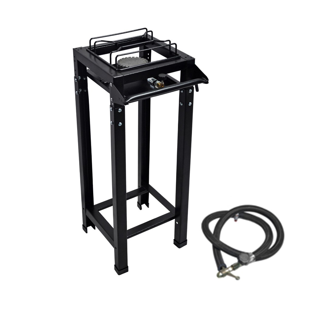 Fogão 1 Boca Industrial Alta Pressão Ferro Fundido Preto Kit Gás Completo
